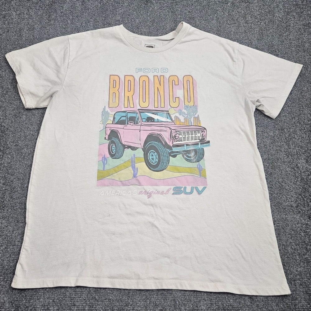 Ford Bronco Tshirt Mens XXL White Graphic SUV Retro Americana Road Trip Desert